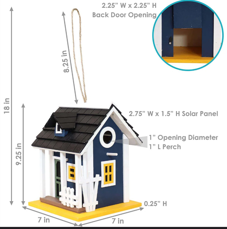 Wooden Solar outdoor bird house