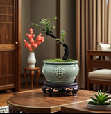 2 pcs retro Chinese ceramic flower pots (1 flowerpot & 1 base)