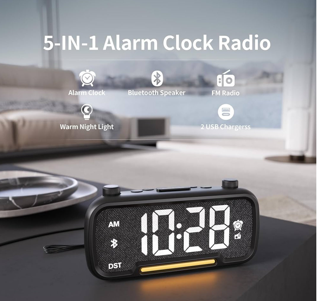 Digital 5 in 1 Alarm Clock Radio with Bluetooth Speaker
