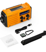 Emergency Radio, NOAA, Solar, Hand Crank, Rechargeable Battery,USB Charger,Flashlight,Reading Lamp,SOS Alarm