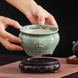 2 pcs retro Chinese ceramic flower pots (1 flowerpot & 1 base)
