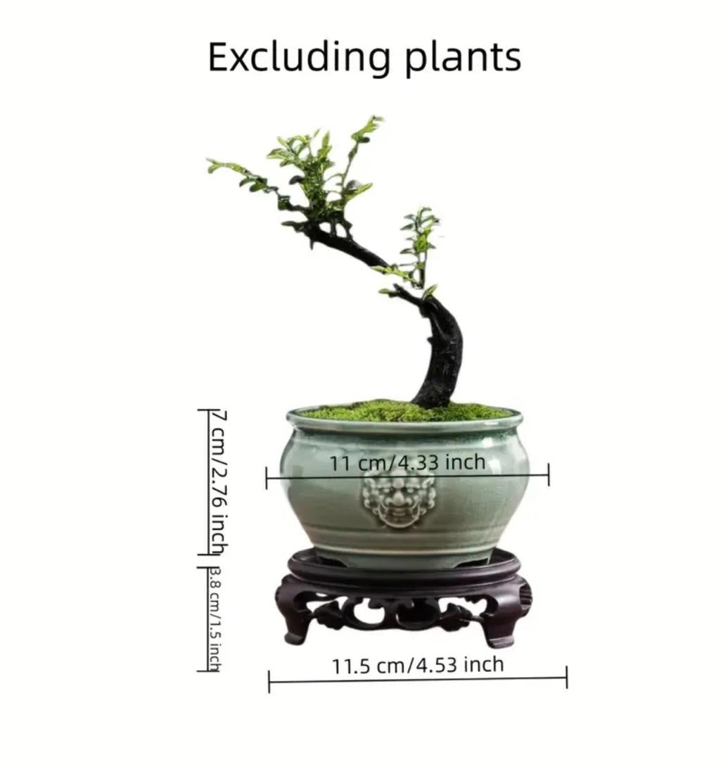 2 pcs retro Chinese ceramic flower pots (1 flowerpot & 1 base)